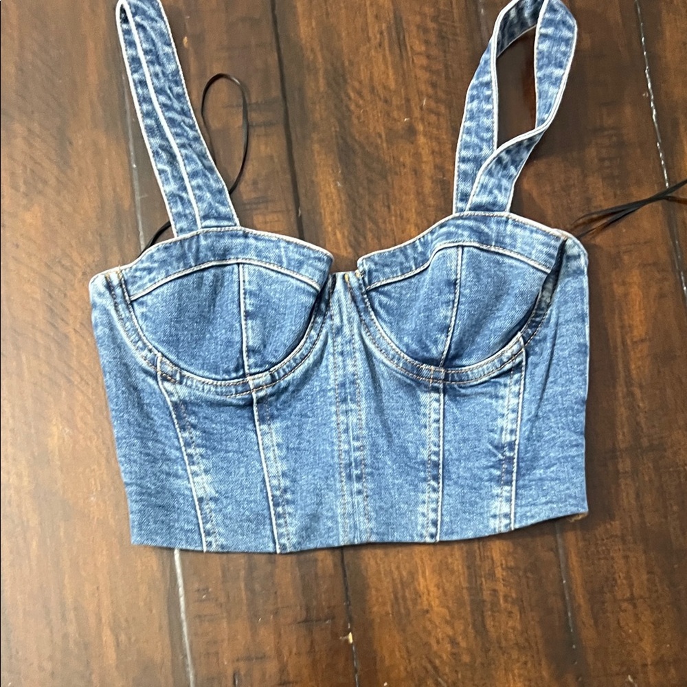 Alice + Olivia Blue Denim Crop Top